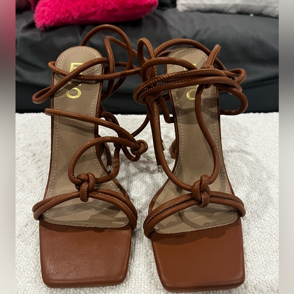 Ego Women's Elegant Brown Strappy Heeled Sandals (Size 9)